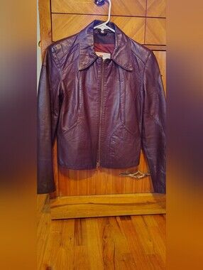 Crae Carlyle Cl Vintage Womens Burgundy Leather Zip-Front Jacket
